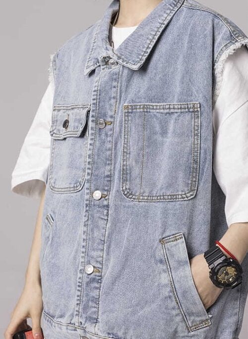 Blue Asymmetric Front Pockets Vest | Sunghoon – Enhypen