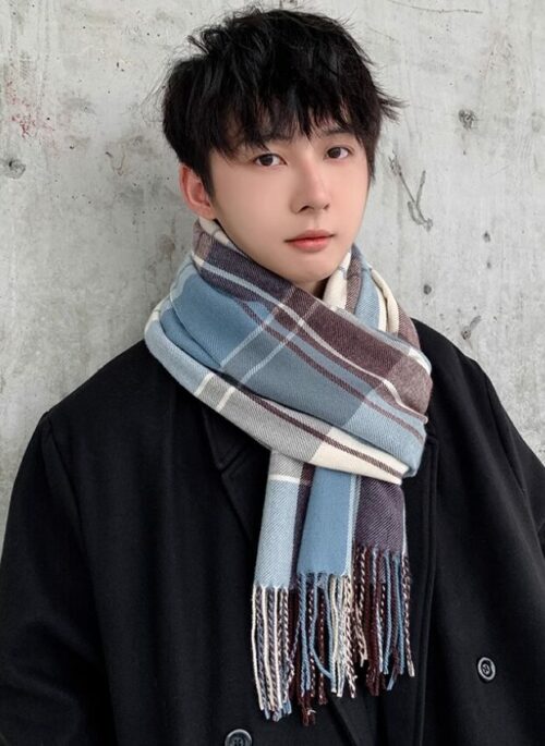 Blue Plaid Tassel Scarf | Taeil - NCT