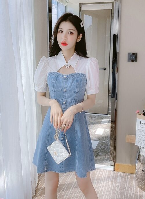 Blue Fake Two-Piece Denim Dress | J -STAYC