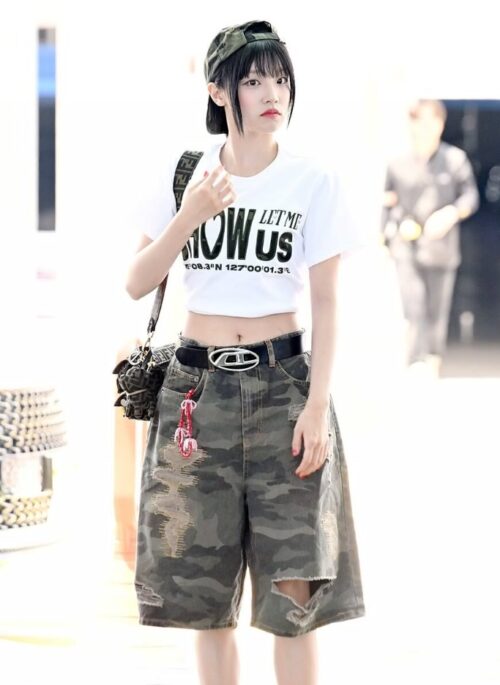 Green Camouflage Denim Short | Yuqi - (G)I-DLE