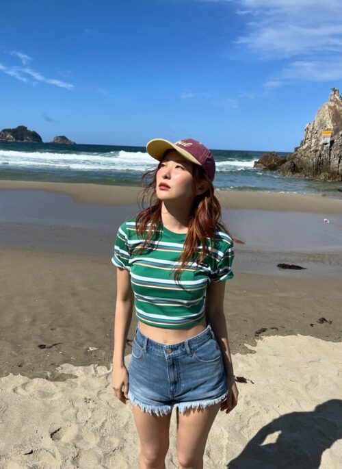 Green Stripes Crewneck T-Shirt | Seulgi - Red Velvet