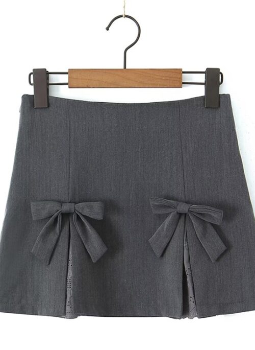 Grey Bow Laced Slitted Hem Skirt | Tzuyu - TWICE