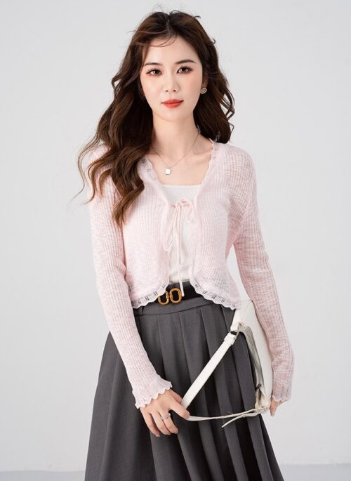 Pink Tie-Front Sheer Cardigan | Wendy - Red Velvet