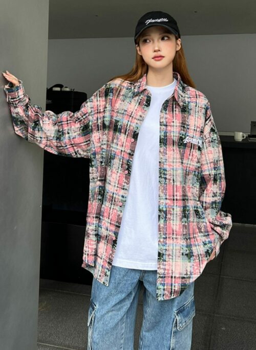 Pink Vintage Plaid Shirt | Momo - TWICE