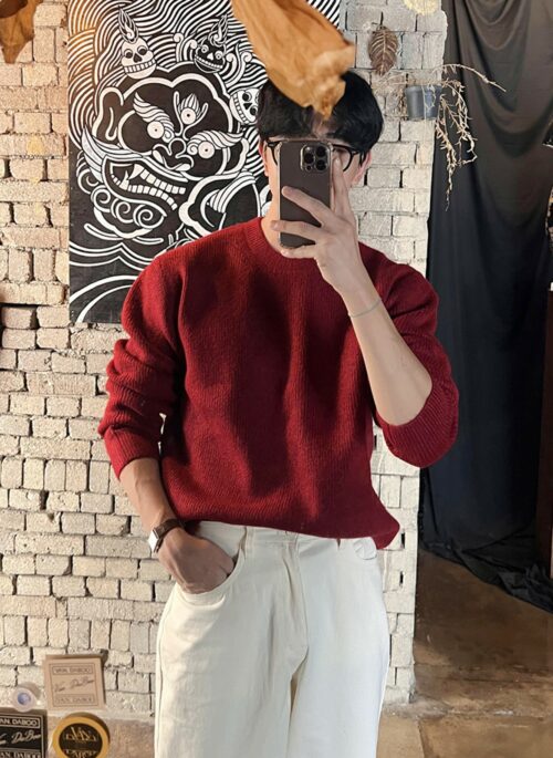 Red Crewneck Knit Sweater | Taeyong – NCT