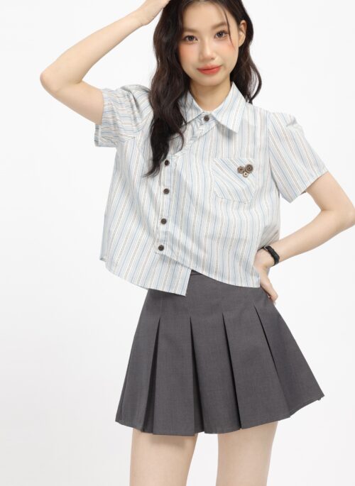 Multicolored Striped Irregularly Buttoned Shirt