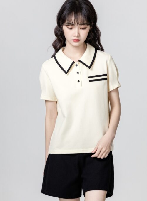 Beige Polo Collar Short Sleeve Shirt