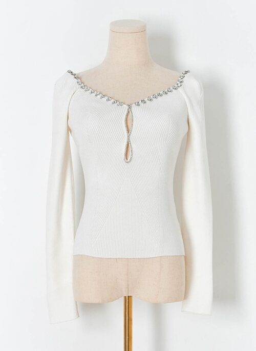 White Crystal Embellished Long Sleeve Top | Chiquita – BabyMonster