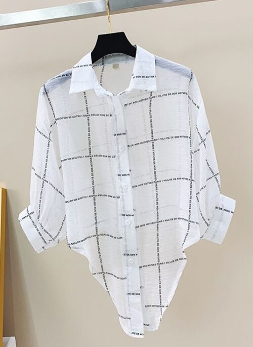 White Grid Text Print Shirt | Hyunjin - Stray Kids