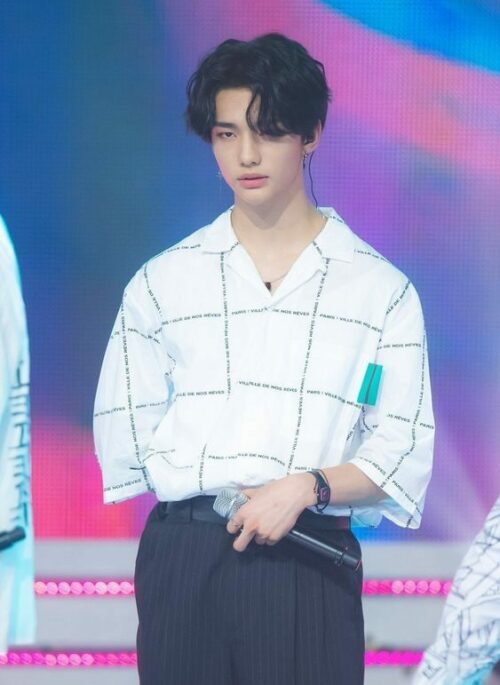 White Grid Text Print Shirt | Hyunjin – Stray Kids