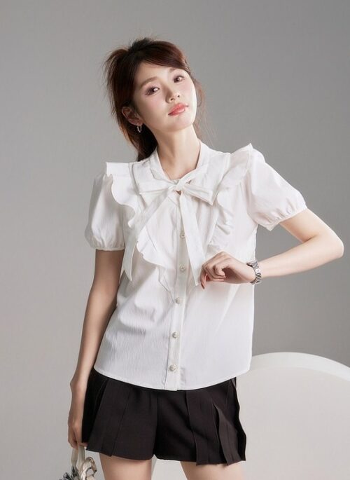 White Ruffled Puff Sleeve Shirt | Rose – BlackPink