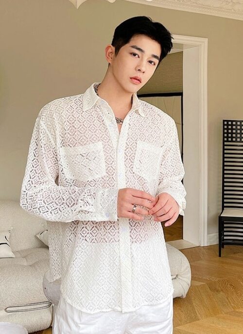 White See-Through Patterned Shirt | Jin - BTS