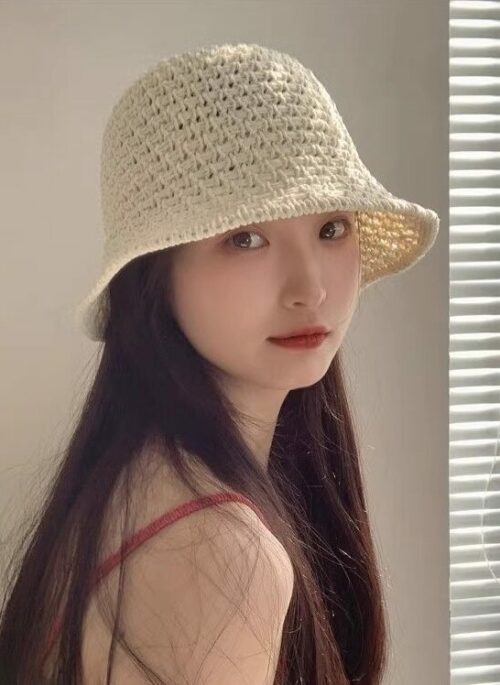 Beige Crochet Spring Bucket Hat | Ningning - Aespa