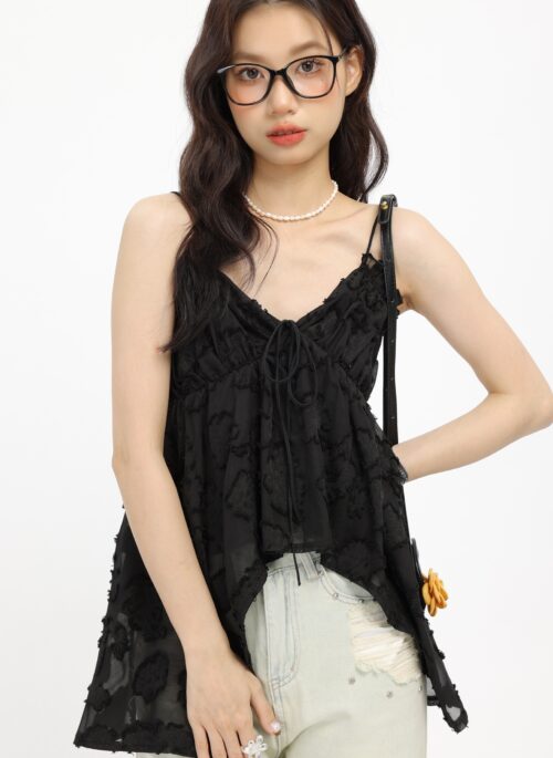 Black French Irregular Butterfly Camisole Blouse