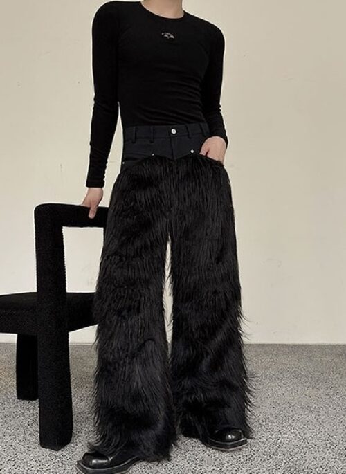 Black Furry Casual Pants | Kazuha - Le Sserafim