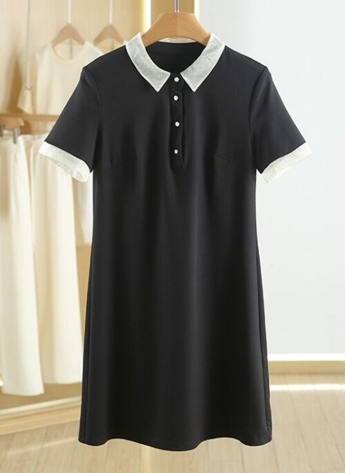 Black Half-Button Dress With White Collar | Danielle - NewJeans