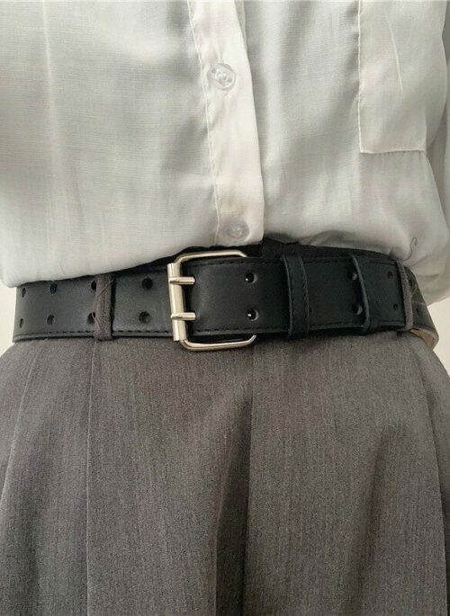 Black Multi-Hole Faux Leather Belt | Jake - Enhypen