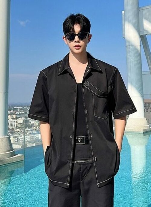 Black Outlined Short Sleeves Shirt | Jungkook – BTS