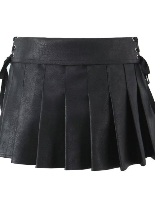 Black Side Laced Faux Leather Skirt | Yuqi – (G)I-DLE