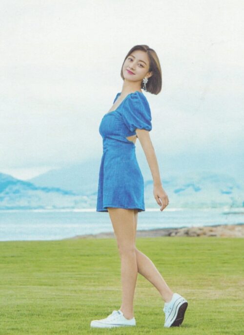 Blue Denim Style Puff Sleeves Dress | Jihyo – TWICE