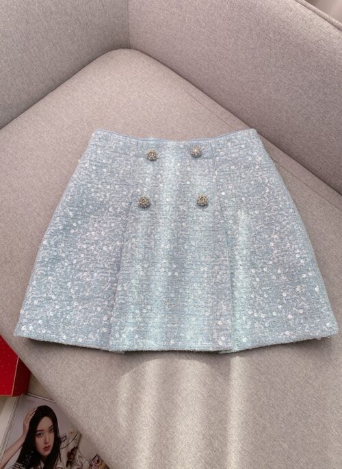 Blue Sparkly Tweed Skirt | Sullyoon - NMIXX