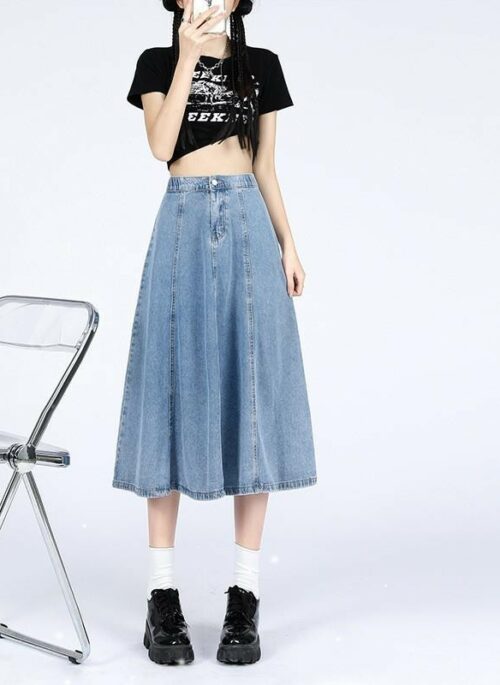 Blue Vintage Mid-Length Denim Skirt | Sullyoon – NMIXX