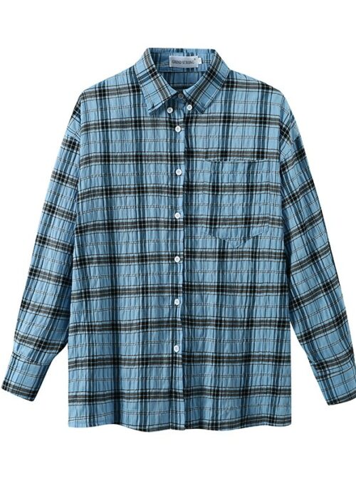 Blue Wrinkled Plaid Shirt | Haewon - NMIXX