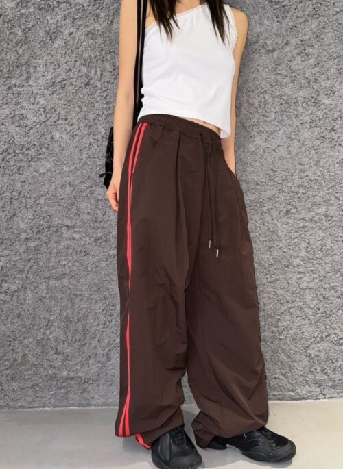 Brown With Red Stripe Detail Track Pants | Nayeon - TWICE