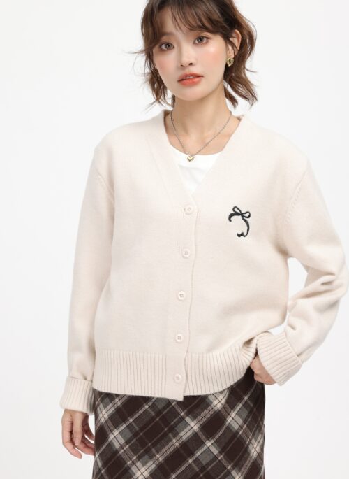 Beige Academy Style V-Neck Cardigan