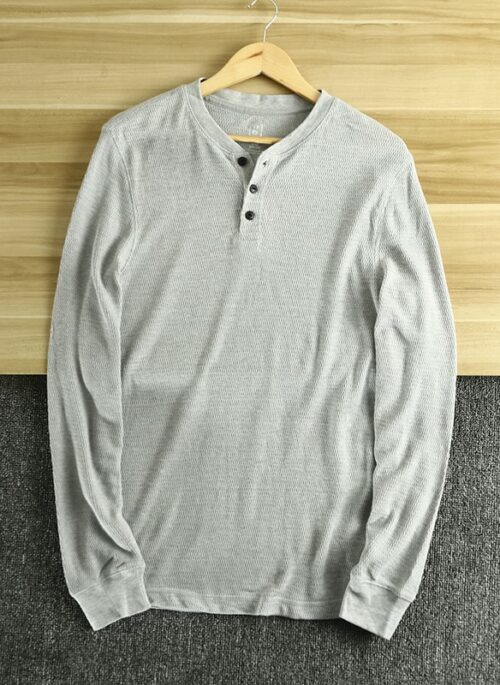 Grey Half Buttoned Long Sleeve T-Shirt | Jimin - BTS