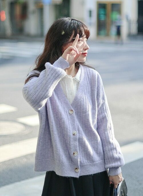 Lilac Ribbed Cozy Cardigan | Sunghoon - Enhypen