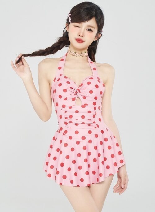 Pink Polka Dot One-Piece Swim Dress | Somi