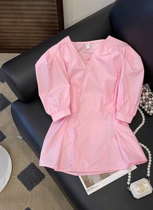 Pink Slanted Buttons Blouse | Go Eun Ha - My Sweet Mobster