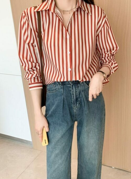 Red Stripes Long Sleeves Shirt | Go Eun Ha - My Sweet Mobster