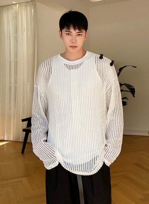 White Net Long Sleeves Top | Sunghoon - Enhypen