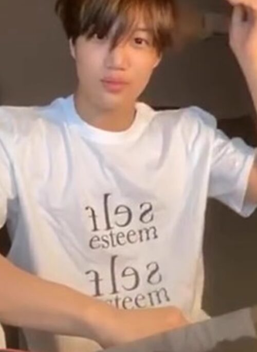 White Self-Esteem Print T-Shirt | Kai - EXO