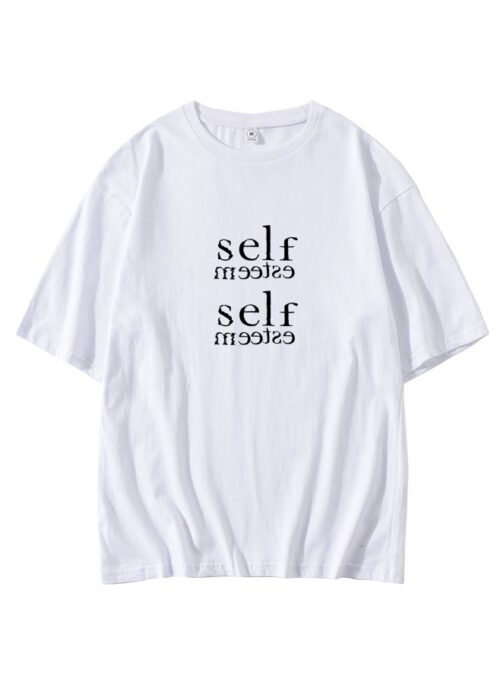 White Self-Esteem Print T-Shirt | Kai - EXO