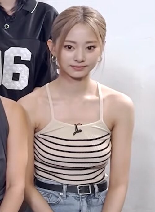 Beige Striped Ribbed Sling Top | Tzuyu - Twice