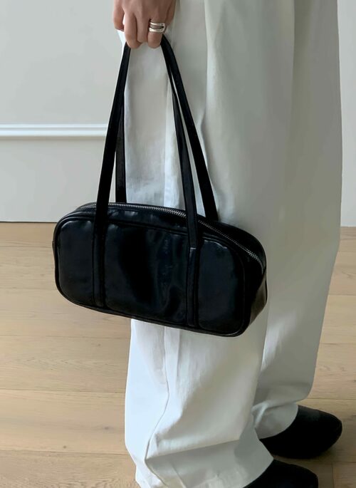 Black Faux Leather Long Shoulder Bag | Minji - NewJeans