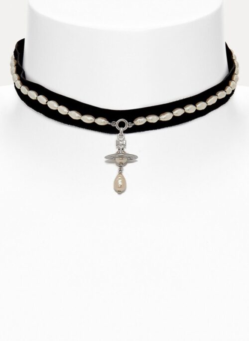 Black Ribbon Pearl-Accented Choker Necklace | Rei - IVE