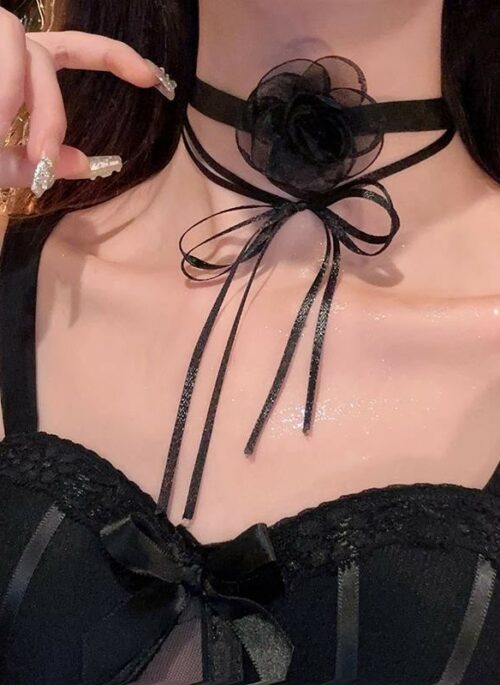 Black Sheer Rose Choker Necklace | Tzuyu – TWICE