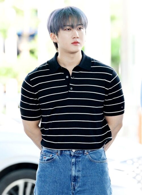 Black Striped Casual Polo Shirt | Changbin - Stray Kids