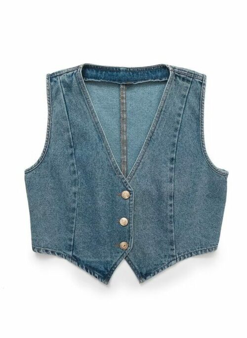 Blue Denim V-Neck Vest | Winter – Aespa