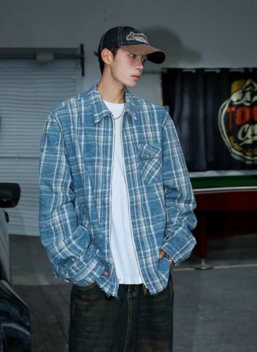 Blue Plaid Zip-Up Jacket | Jin - BTS