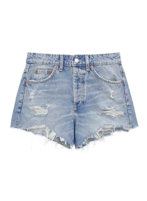 Blue Tattered Denim Mini Shorts | Lisa - BlackPink