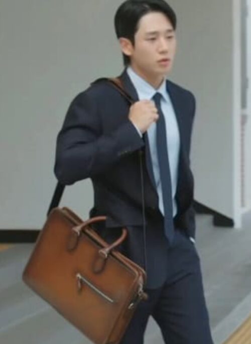 Brown Faux Leather Briefcase | Choi Seung Hyo - Love Next Door