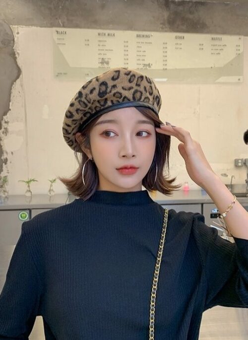 Brown Leopard Beret Hat | Eunchae - Le Sserafim