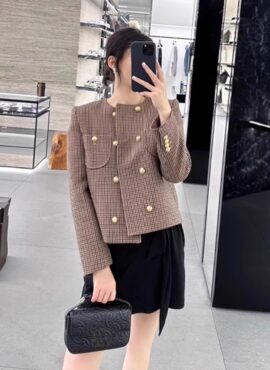 Brown Plaid Double-Breasted Blazer Jacket | Son Hae Yeong – No Gain No Love