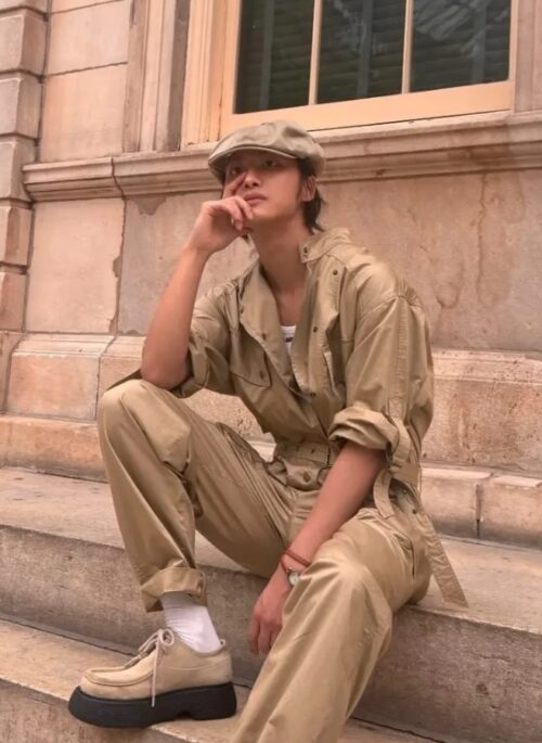 Brown Short Sleeve Collared Jumpsuit | Seonghwa – ATEEZ