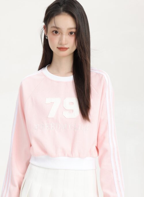 Pink Round Neck Printed Sweatshirt